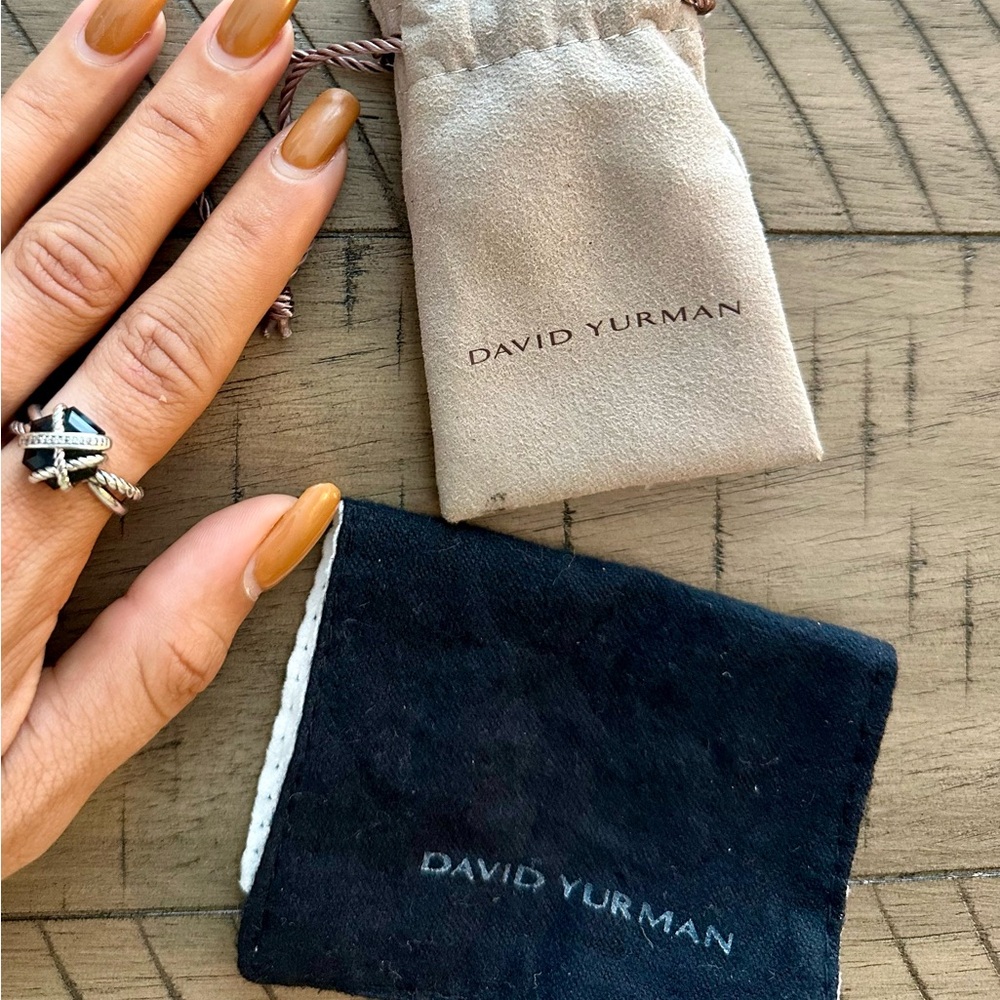 David Yurman cable wrap ring - sterling silver with black onyx and diamonds - Picture 1 of 5